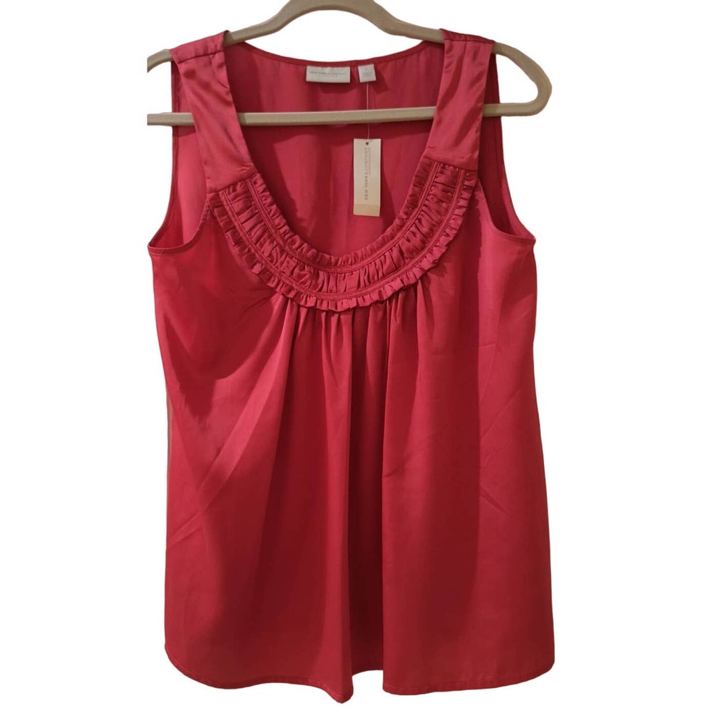 New York & Co Sleeveless Blouse Women's Size M Orange Pullover Office Casual Top
